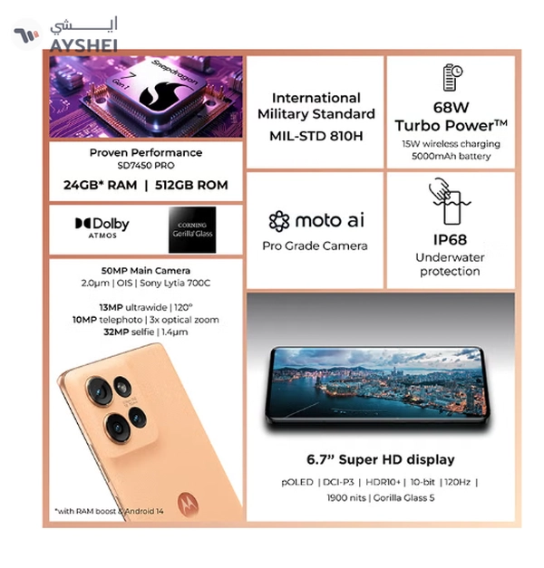 Motorola Edge 50 5G Dual SIM Peach Fuzz 12GB RAM 512GB - Middle East Version