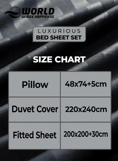 Eworld 4-Piece Luxury King Size Black Striped Bedding Set-2