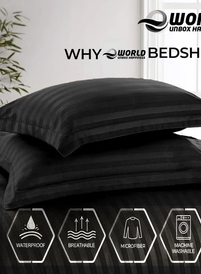 Eworld 4-Piece Luxury King Size Black Striped Bedding Set-3