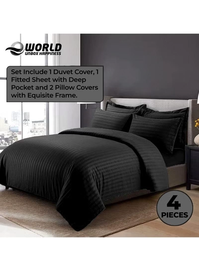Eworld 4-Piece Luxury King Size Black Striped Bedding Set-4