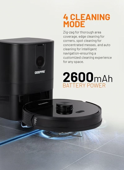 GEEPAS 2 In 1 Wet & Dry Robot Vacuum Cleaner | LDS Navigation, TUYA App Control | 4 Cleaning Modes 2600 mAh Battery & Auto Recharge | 4 Anti Drop Sensors, Remote Control, Brushless Motor | GRVC19058 19 W GRVC19058 black-4