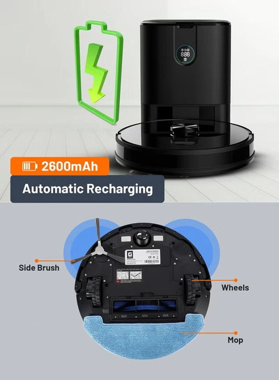 GEEPAS 2 In 1 Wet & Dry Robot Vacuum Cleaner | LDS Navigation, TUYA App Control | 4 Cleaning Modes 2600 mAh Battery & Auto Recharge | 4 Anti Drop Sensors, Remote Control, Brushless Motor | GRVC19058 19 W GRVC19058 black-5
