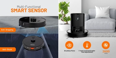 GEEPAS 2 In 1 Wet & Dry Robot Vacuum Cleaner | LDS Navigation, TUYA App Control | 4 Cleaning Modes 2600 mAh Battery & Auto Recharge | 4 Anti Drop Sensors, Remote Control, Brushless Motor | GRVC19058 19 W GRVC19058 black-3