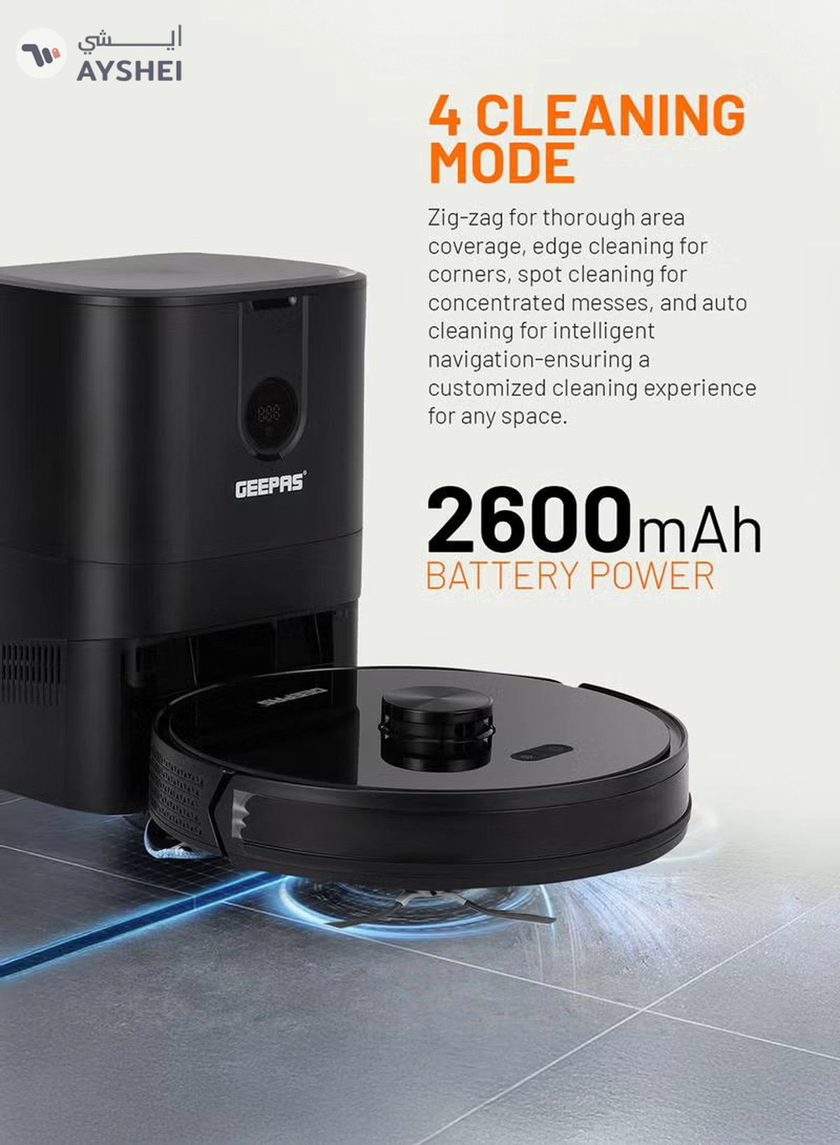 GEEPAS 2 In 1 Wet & Dry Robot Vacuum Cleaner | LDS Navigation, TUYA App Control | 4 Cleaning Modes 2600 mAh Battery & Auto Recharge | 4 Anti Drop Sensors, Remote Control, Brushless Motor | GRVC19058 19 W GRVC19058 black-4-4