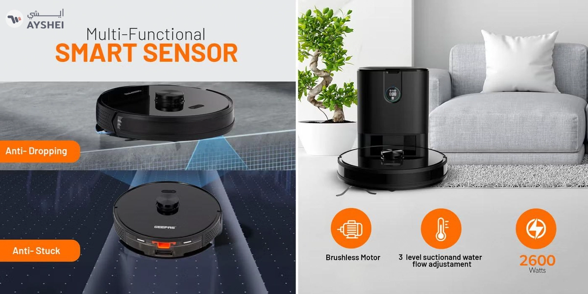 GEEPAS 2 In 1 Wet & Dry Robot Vacuum Cleaner | LDS Navigation, TUYA App Control | 4 Cleaning Modes 2600 mAh Battery & Auto Recharge | 4 Anti Drop Sensors, Remote Control, Brushless Motor | GRVC19058 19 W GRVC19058 black-3-3