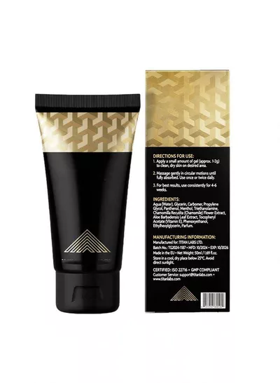 Titan Gel for Men Premium Personal Care and Grooming Gel Smooth Easy Spread Formula Lightweight Non Greasy Feel Quick Absorption Convenient Tube Design Stylish Black and Gold Packaging-3