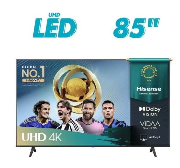 Hisense 85-Inch 4K UHD Smart TV – Immersive Entertainment with Dolby Vision, Dolby Audio & Game Mode Plus | VIDAA OS, Wi-Fi, Bluetooth, Netflix & YouTube (85A61Q - 2025 Model) 85A61Q Black
