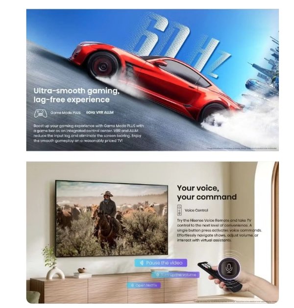 Hisense 85-Inch 4K UHD Smart TV – Immersive Entertainment with Dolby Vision, Dolby Audio & Game Mode Plus | VIDAA OS, Wi-Fi, Bluetooth, Netflix & YouTube (85A61Q - 2025 Model) 85A61Q Black