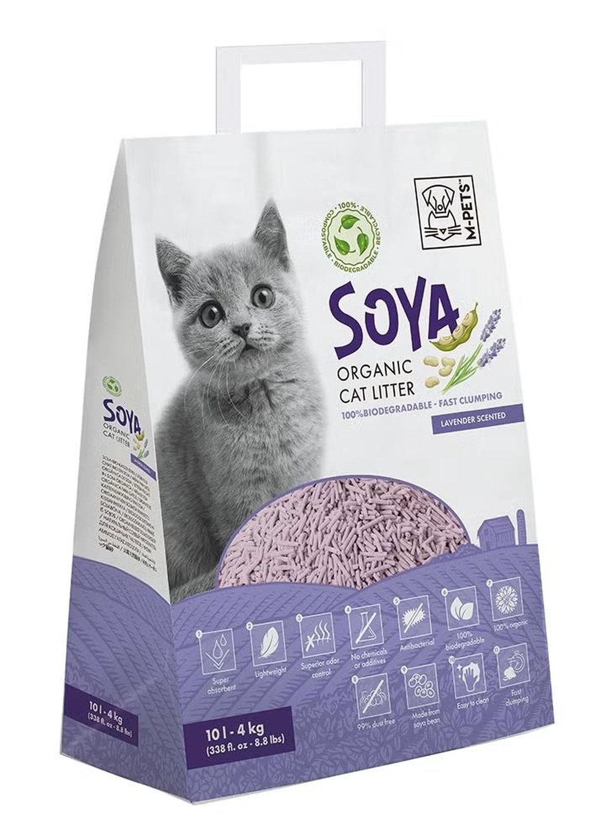 mpets Soya Organic Cat Litter Lavender Scented 10 L – 100% Biodegradable