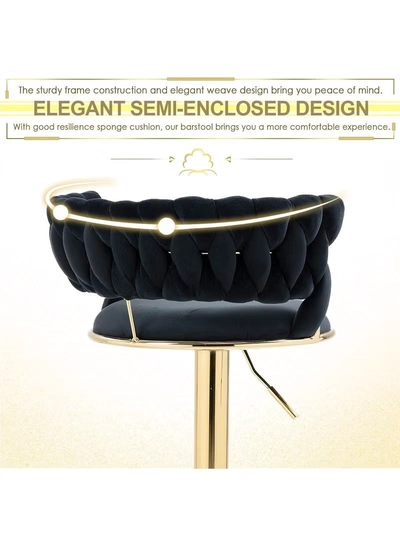 DubaiGallery Velvet Swivel Golden Bar Chair Adjustable 360" Rotating Gold Metal High Stool With Backrest For Cafes And Bars-3