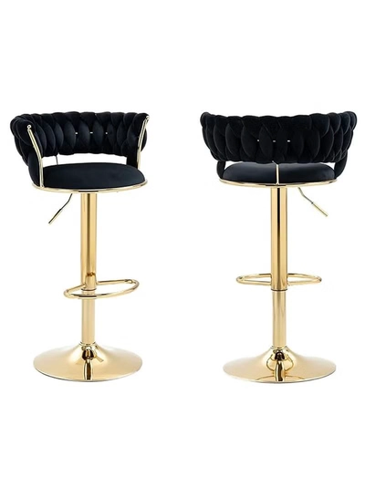 DubaiGallery Velvet Swivel Golden Bar Chair Adjustable 360" Rotating Gold Metal High Stool With Backrest For Cafes And Bars-1