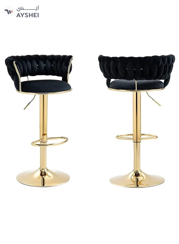 DubaiGallery Velvet Swivel Golden Bar Chair Adjustable 360" Rotating Gold Metal High Stool With Backrest For Cafes And Bars