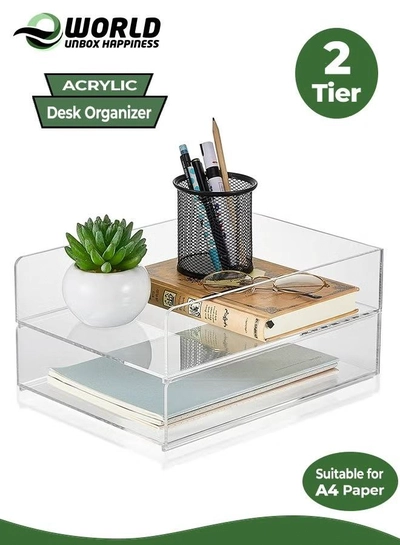 Eworld 2-Tier Acrylic Desk Organizers featuring rounded edges-0