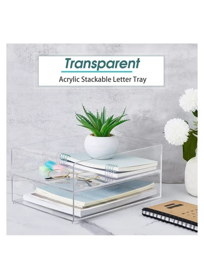 Eworld 2-Tier Acrylic Desk Organizers featuring rounded edges-2