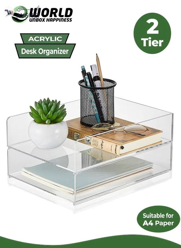 Eworld 2-Tier Acrylic Desk Organizers featuring rounded edges