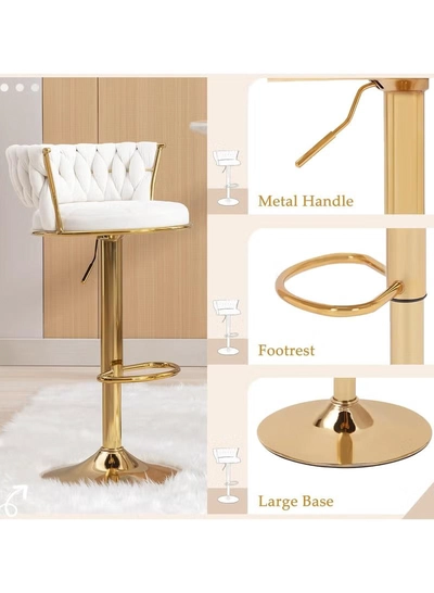 DubaiGallery Modern Velvet Adjustable Barstools 360° Swivel Counter Stools with Golden Base Upholstered Open Back Tall Bar Chairs with Footrest for Home Pub Kitchen-3