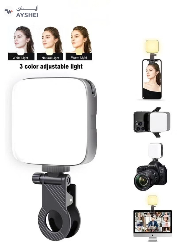 Eworld High-power 60-LED Rechargeable Selfie Light with Front & Back Clips, 3 Light Modes 