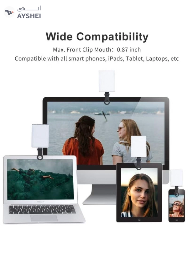 Eworld High-power 60-LED Rechargeable Selfie Light with Front & Back Clips, 3 Light Modes 