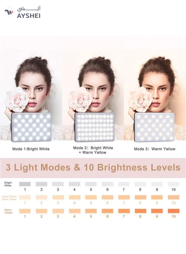 Eworld High-power 60-LED Rechargeable Selfie Light with Front & Back Clips, 3 Light Modes 