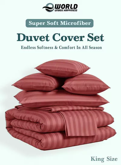 Premium Striped Duvet Set All Season – 6-Pieces Set Dusty Rose | King Size 220x240 cm | Ultra-Soft, Wrinkle-Resistant & Made in Dubai | Includes Duvet Cover, Fitted Sheet (200x200 cm) & 4 Pillowcases (50x70 cm)-2