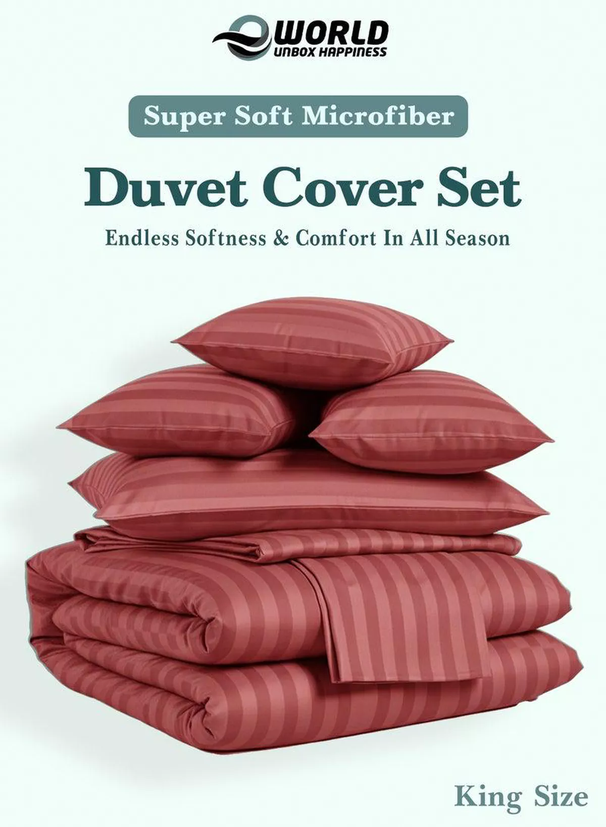 Premium Striped Duvet Set All Season – 6-Pieces Set Dusty Rose | King Size 220x240 cm | Ultra-Soft, Wrinkle-Resistant & Made in Dubai | Includes Duvet Cover, Fitted Sheet (200x200 cm) & 4 Pillowcases (50x70 cm)-2-2