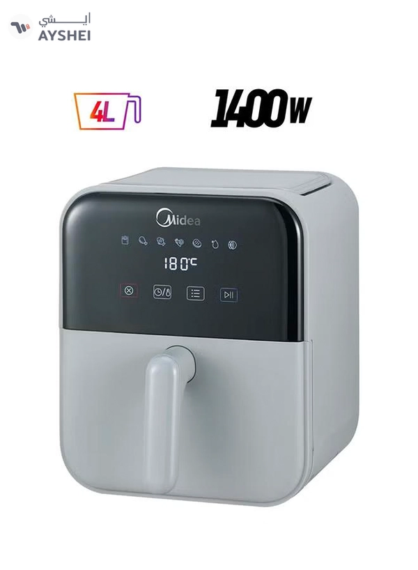 Midea Air Fryer With Digital Touch Control, 4L Capacity, Healthy Cooking, Frying, Grilling, Broiling, Roasting, Baking & Toasting, Timer Up To 60 Minutes Temperature Control 200°C 4 L 1400 W MAD-400T2APH Grey