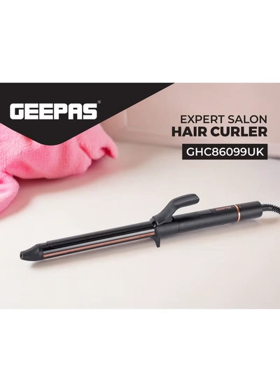 GEEPAS Expert Salon Hair Curler 55W | Digital Display, Temperature Control, Automatic Power Off | Ceramic Coated Aluminum Barrel | Rotary Temperature Control | Ergonomic Anti- Burn Tip | GHC86099UK-0