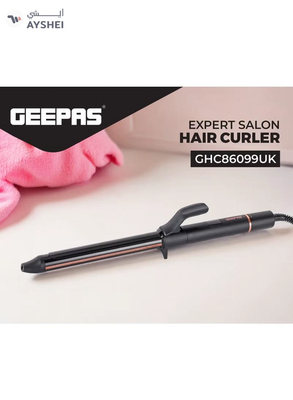 GEEPAS Expert Salon Hair Curler 55W | Digital Display, Temperature Control, Automatic Power Off | Ceramic Coated Aluminum Barrel | Rotary Temperature Control | Ergonomic Anti- Burn Tip | GHC86099UK