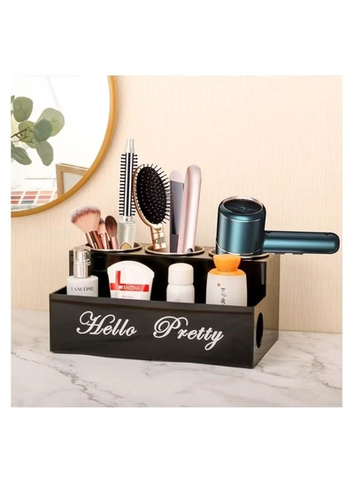 Eworld Black Acrylic Hair Tools Organizer with 3 Stainless Steel Cups-1
