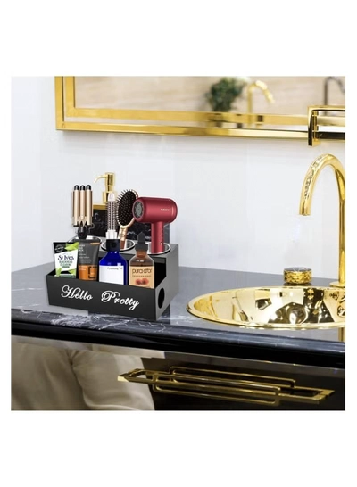 Eworld Black Acrylic Hair Tools Organizer with 3 Stainless Steel Cups-3