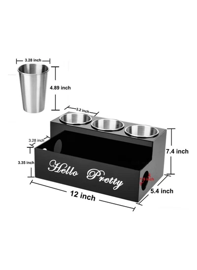Eworld Black Acrylic Hair Tools Organizer with 3 Stainless Steel Cups-4
