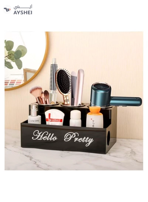 Eworld Black Acrylic Hair Tools Organizer with 3 Stainless Steel Cups