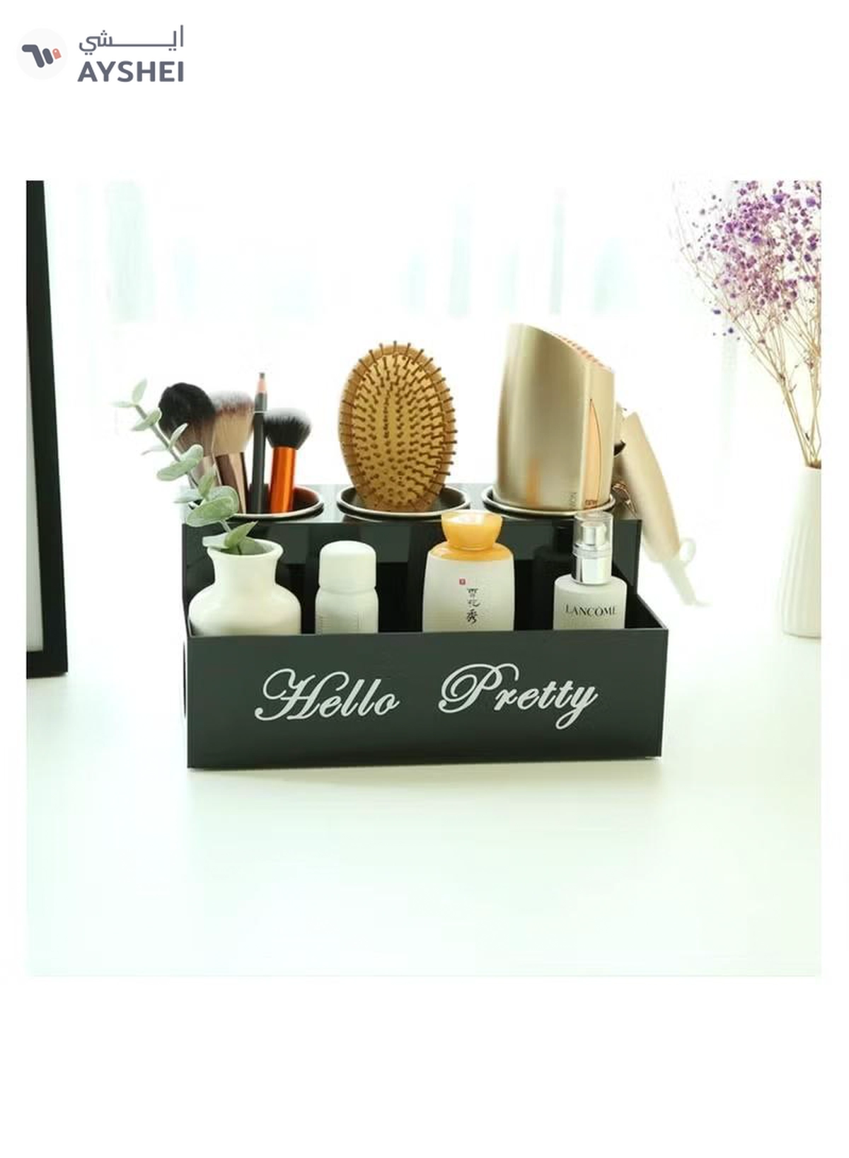 Eworld Black Acrylic Hair Tools Organizer with 3 Stainless Steel Cups-2-2