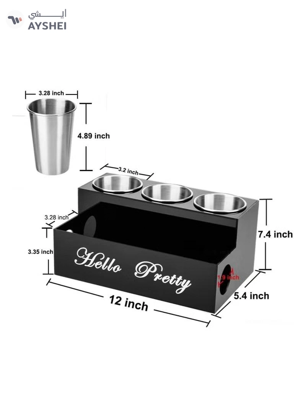 Eworld Black Acrylic Hair Tools Organizer with 3 Stainless Steel Cups