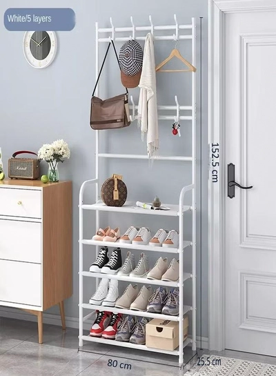 fashionhome 5-Tier Stainless Steel Coat And Shoes Rack For Home White 80*26*170cm-1
