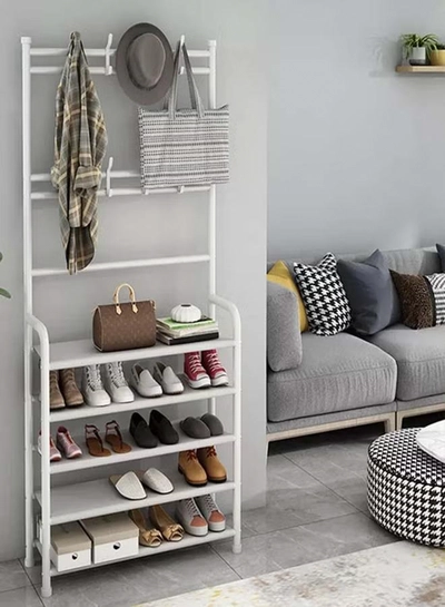 fashionhome 5-Tier Stainless Steel Coat And Shoes Rack For Home White 80*26*170cm-0