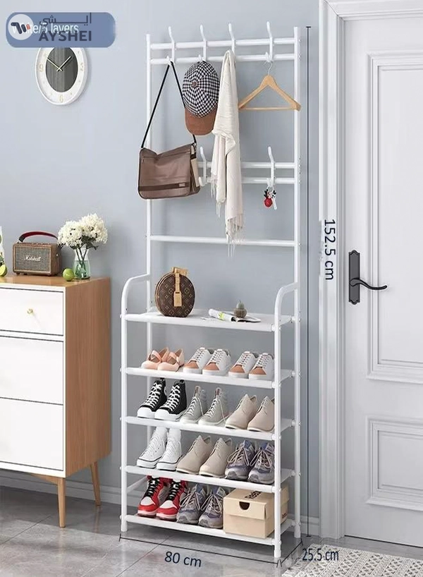 fashionhome 5-Tier Stainless Steel Coat And Shoes Rack For Home White 80*26*170cm