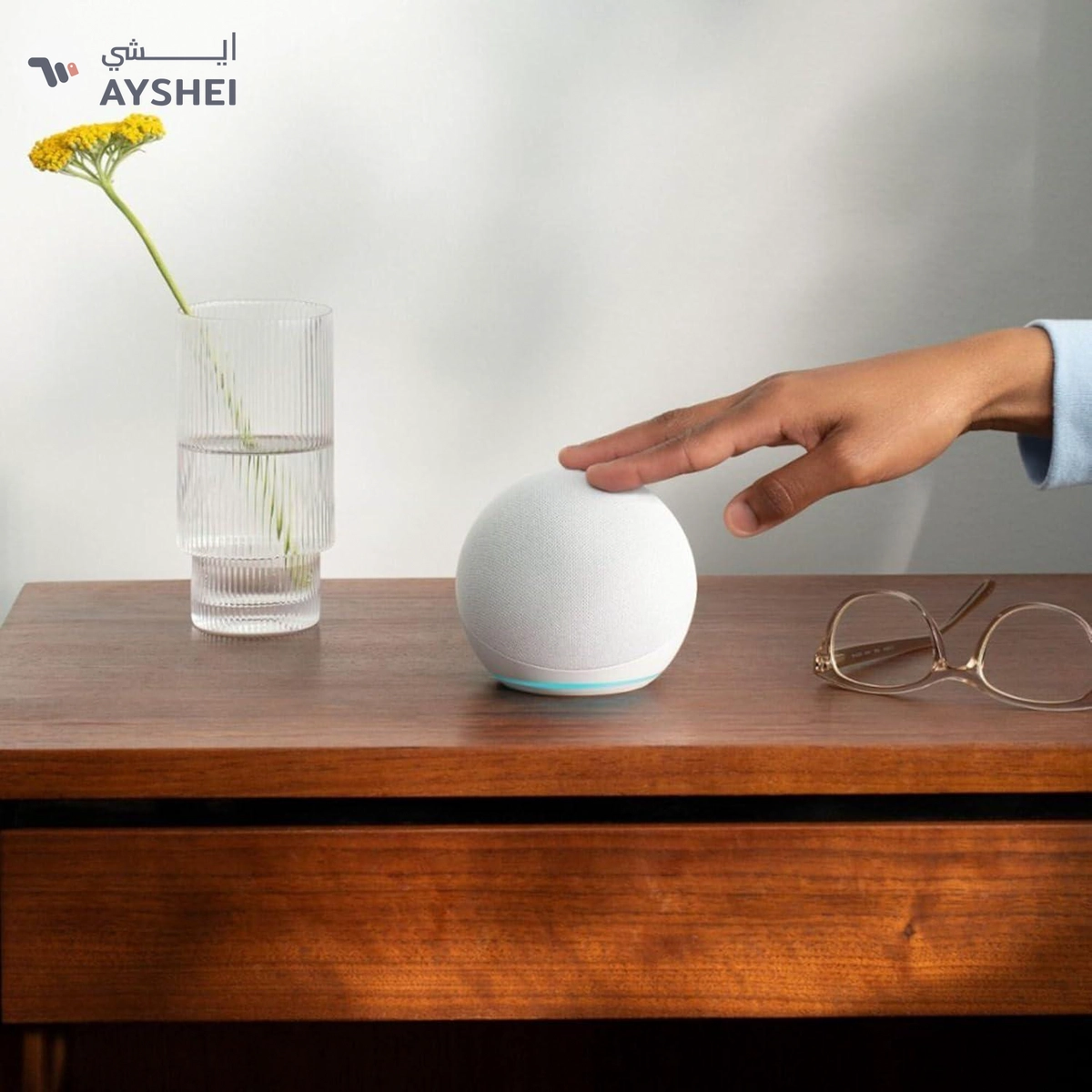 Eco Dot (5th Gen) | smart bluetooth speaker with vibrant sound and Alex | Use your voice to control smart home devices, play music or the Quran, and more (speaks English & Khaleeji) | White | Blue | Black-1-1