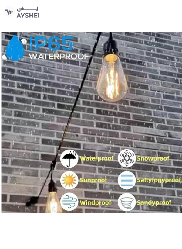 Yuwell Outdoor Waterproof IP65 Led String Lights E27 Holder 15 Meter Bulb Holder Wire With 30 Bulbs 4W ST64 Clear With EU Plug Solar Bulb Holder For Ramadan Decoration Lights And Outdoor Decoration Light Hanging Light String Wire Ramadan Light For Commercial Patio Garden & Porch Yard