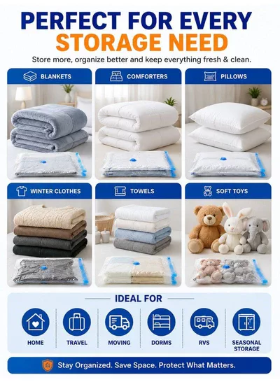 Pack of 2 Vacuum Storage Bags Set with Hand Pump, Reusable Space Saver Compression Bags, Airtight Double Zip Seal & Leak-Proof Valve for Clothes, Blankets, Comforters, Pillows, Bedding, Seasonal Storage, Moving & Travel 4 (50 × 70 cm), 4 (60 × 80 cm), 2 (80 × 100 cm) and 2 Hand Pump-4