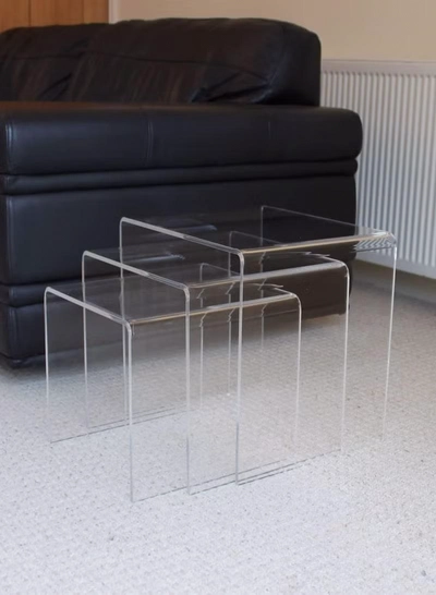 Eworld Set of 3 Acrylic Perspex Side Tables, Sleek Living Room and Bedside Furniture -2