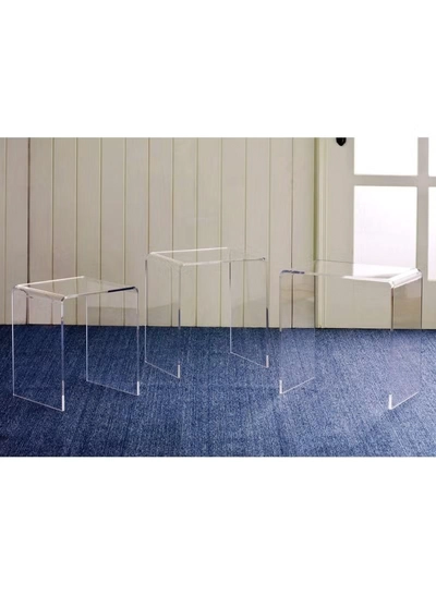 Eworld Set of 3 Acrylic Perspex Side Tables, Sleek Living Room and Bedside Furniture -3