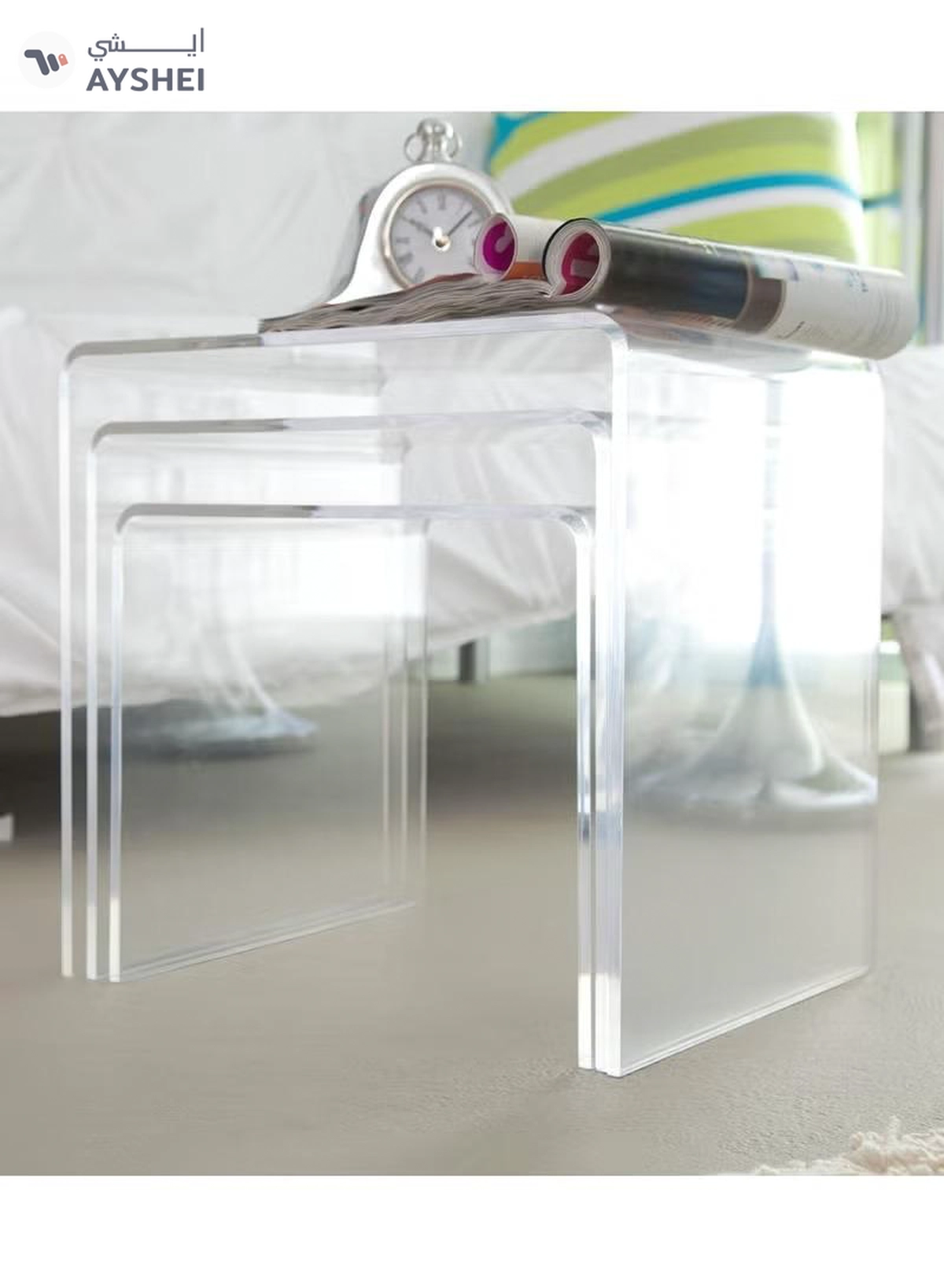 Eworld Set of 3 Acrylic Perspex Side Tables, Sleek Living Room and Bedside Furniture -1-1
