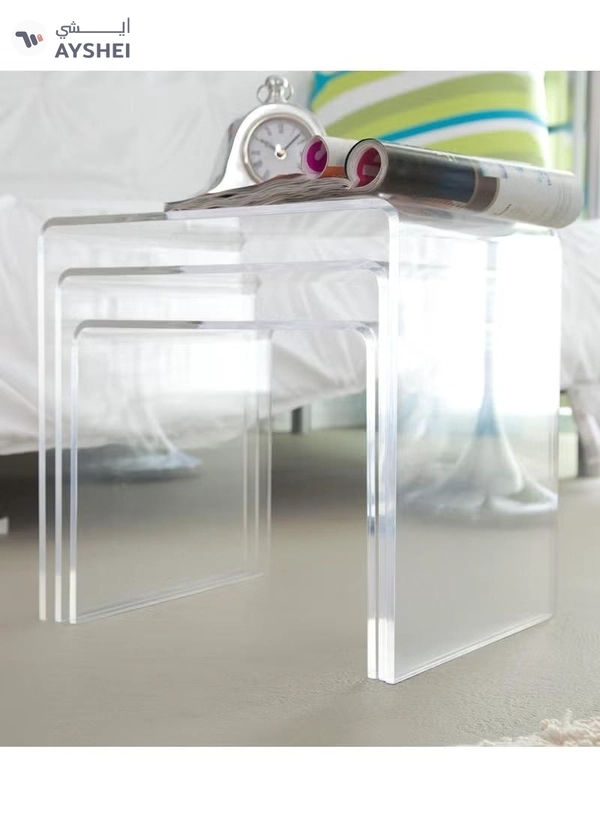 Eworld Set of 3 Acrylic Perspex Side Tables, Sleek Living Room and Bedside Furniture 