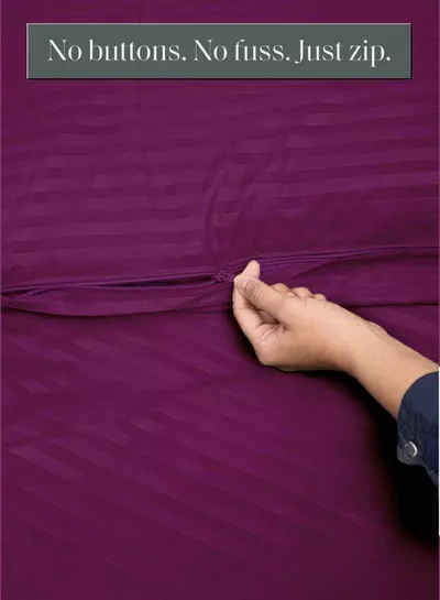 Premium Striped Duvet Set All Season – 4-Pieces Set Purple | King Size 220x240 cm | Ultra-Soft, Wrinkle-Resistant & Made in Dubai | Includes Duvet Cover, Fitted Sheet (200x200 cm) & 2 Pillowcases (50x70 cm)-2