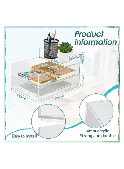 Eworld 3 Tier Stackable Acrylic Paper File Tray Clear Desk Organizer -1
