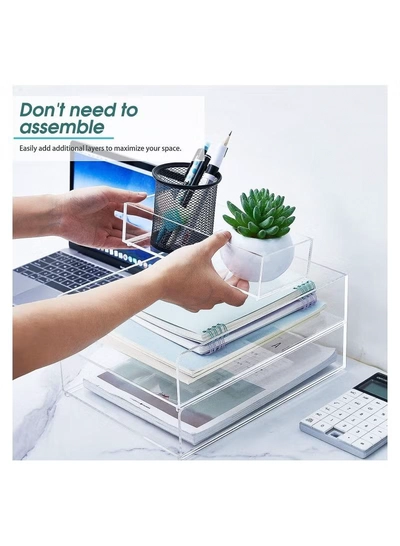 Eworld 3 Tier Stackable Acrylic Paper File Tray Clear Desk Organizer -4