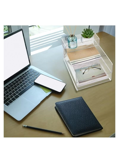 Eworld 3 Tier Stackable Acrylic Paper File Tray Clear Desk Organizer -5