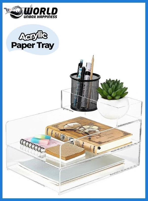 Eworld 3 Tier Stackable Acrylic Paper File Tray Clear Desk Organizer 