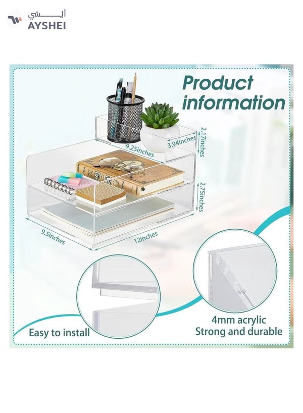 Eworld 3 Tier Stackable Acrylic Paper File Tray Clear Desk Organizer 